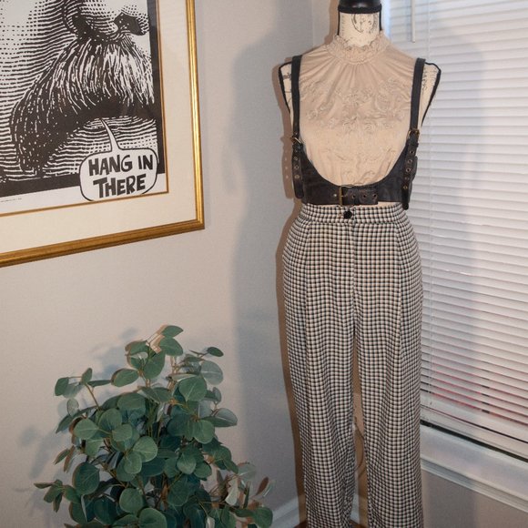Straight Legged Preppy Brown Black and White Plaid Checkered H&M Pants - Picture 1 of 3